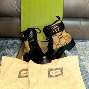 Gucci Boots/Flores Calf/Macro GG Can/N. Size 39/Black/CA.Ebony/Nero